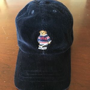 Polo Ralph Lauren's Polo Bear Blue Corduroy Cap.